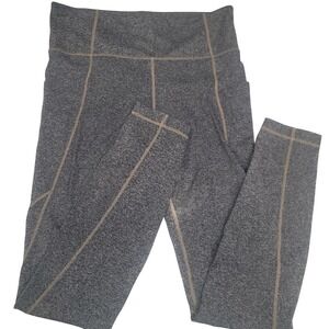 Athleta Medium Tall Heather Gray Gold Trim High Rise Pocket Activewear Leggings